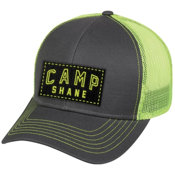 Image of design 015 on outdoor cap mbw 600 charcoal and neon yellow