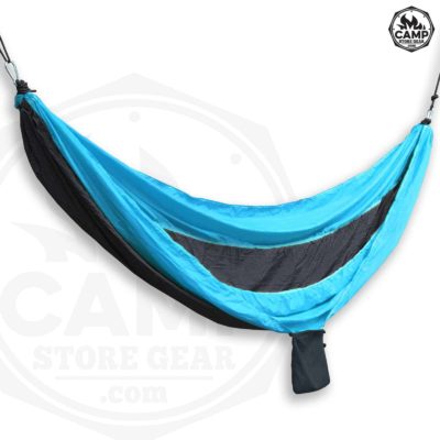 black and light blue customl hammock side angle view