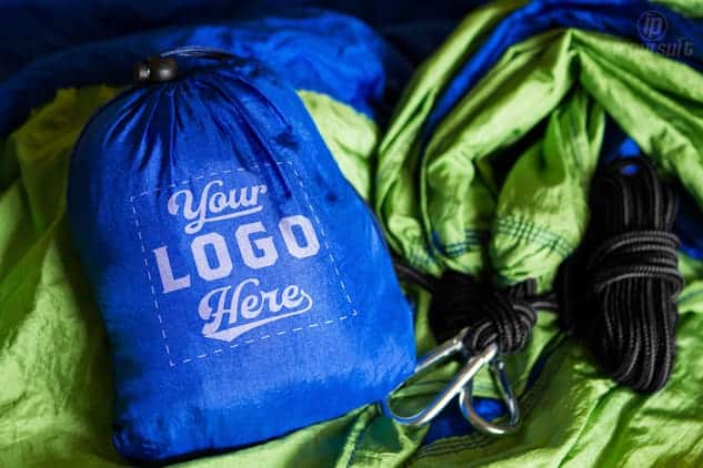 Product image of royal and lime custom hammocks with logo on pouch