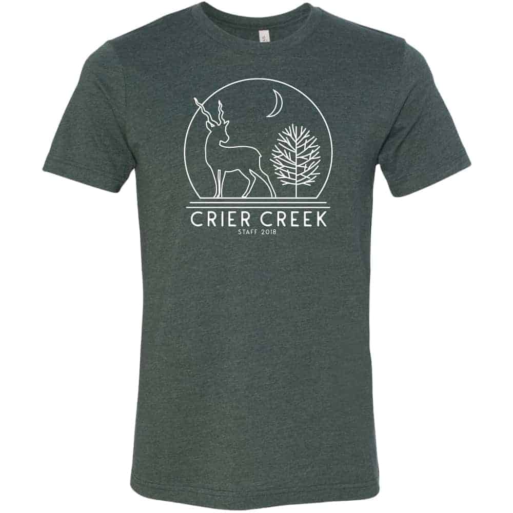 Pine Cove Crier Creek art for staff tees on heather forest