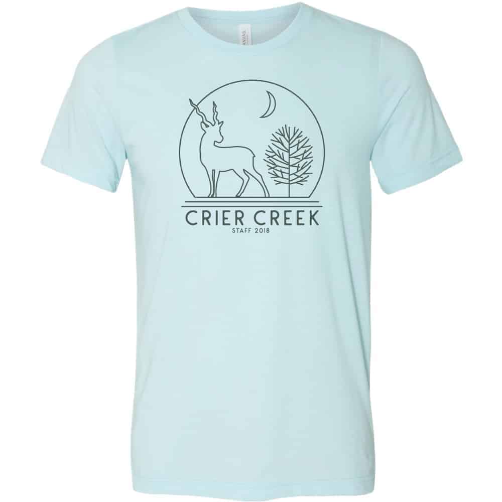 Pine Cove Crier Creek art for staff tees on heather ice